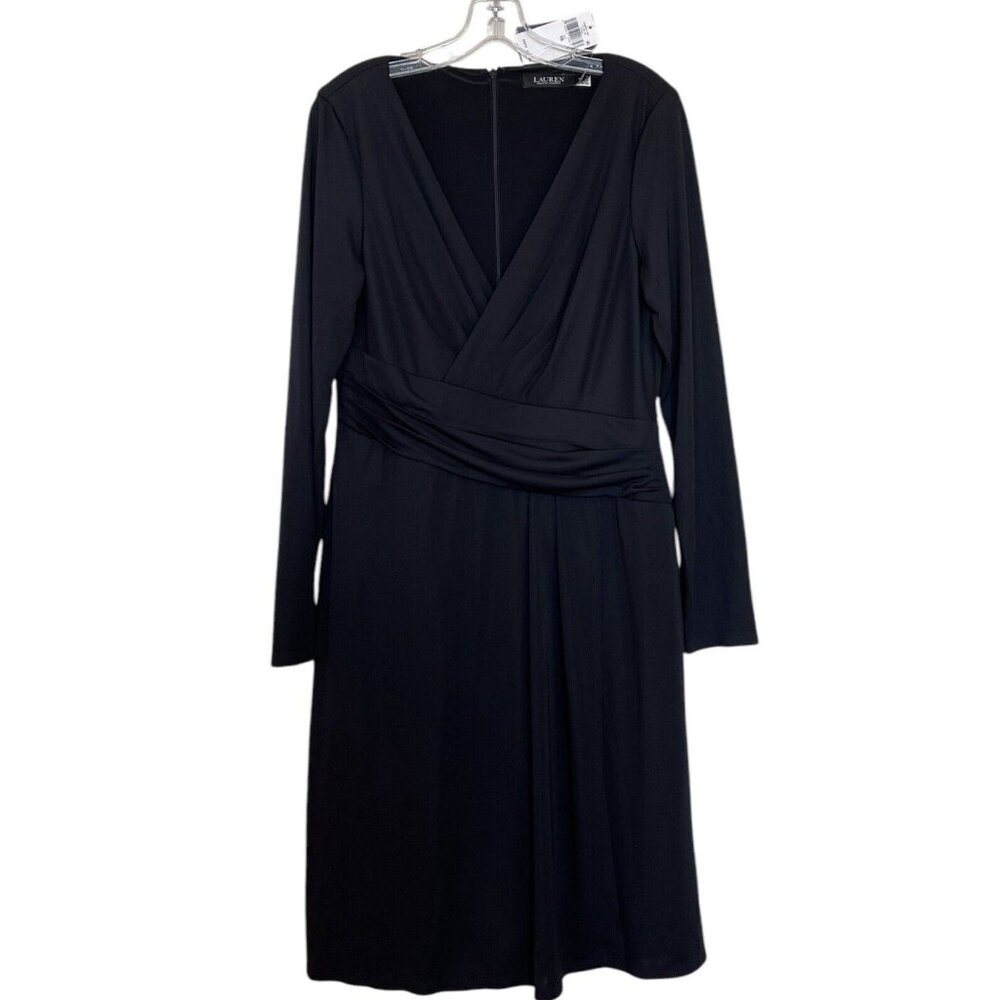 Lauren Ralph Lauren Dress Womens Size 10 Black V Neck Stretch‎ Ruched Ladies